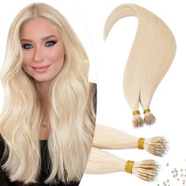 TESS Nano Ring Hair Extensions Real Human Hair Nano Beads Tip Included #70 Ultra Platinum Blonde - Cold Fusion 50 Strands 35g - 24 Inch