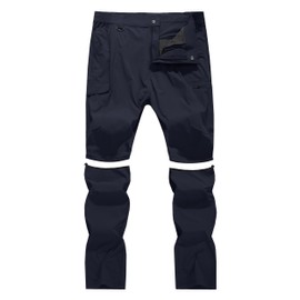 Men's Hiking Convertible Zip Off Pants Outdoor Waterproof Quick Dry Lightweight Fishing Safari Travel Cargo Work Pants Navy 36