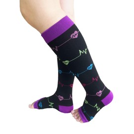 SHUTELI Calcetines de compresión de punta abierta, 3 pares de calcetines de compresión sin dedos para mujeres y hombres, Multi B, Large-X-Large