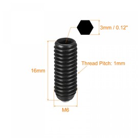 sourcing map Ball Point Set Screws, 5pcs M6 x 16mm High Carbon Steel Metric Spring Hex Socket Grub Screw