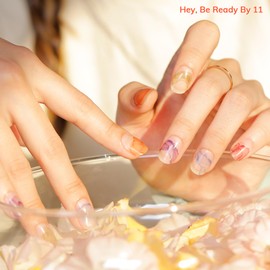 Heyhae Semi Cured Gel Nail Strips | Sun Cured Gel Nail Wraps No LED Lamp Needed Easy Apply & Remove | Includes 28 strips, 1 Prep Pad, 1 Nail File & 1 Wooden Stick - Hey, Be Ready By 11