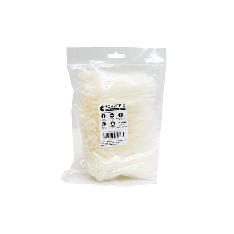 HORZEFIX Cable Ties Set of 1000 Black and Natural White