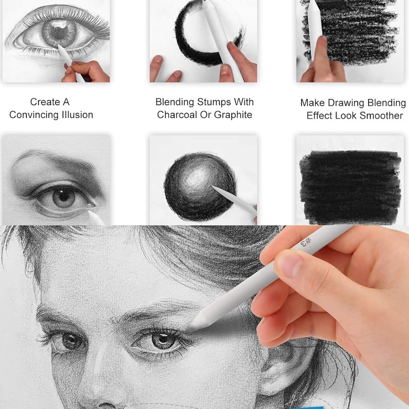 Art Blending Pencils Tools, 12 Pcs Blending Stumps and Tortillions