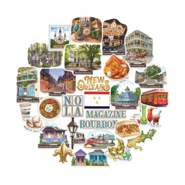 Navy Peony Jazzy New Orleans Travel Stickers (28pcs) - Big Easy, NOLA, America City-Themed Vacation Stickers for Scrapbooking, Journals, Luggage