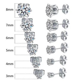Reaindeer 12 Pairs Studs,Hypoallergenic Earrings,Hypoallergenic Cubic Zirconia 316l Earrings Stainless Steel Cz Earrings,For Women Men Girls