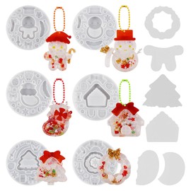 Voyyphixa 6 Pcs 3D Christmas Resin Molds Xmas Resin Shaker Molds with Seal Film Snowflake Snowman Quicksand Silicone Epoxy Casting Moulds for DIY Ornament Charms Pendant Christmas Decoration