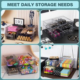 Noverlife Acrylic Hair Accessories Organizer with 4 Drawers, Clear Storage Drawers for Organizing Hair Ties/Jewelry/Sunglass, Stylish Make up Organizer Display & Office Bathroom Desktop Storage Case | Noverlife