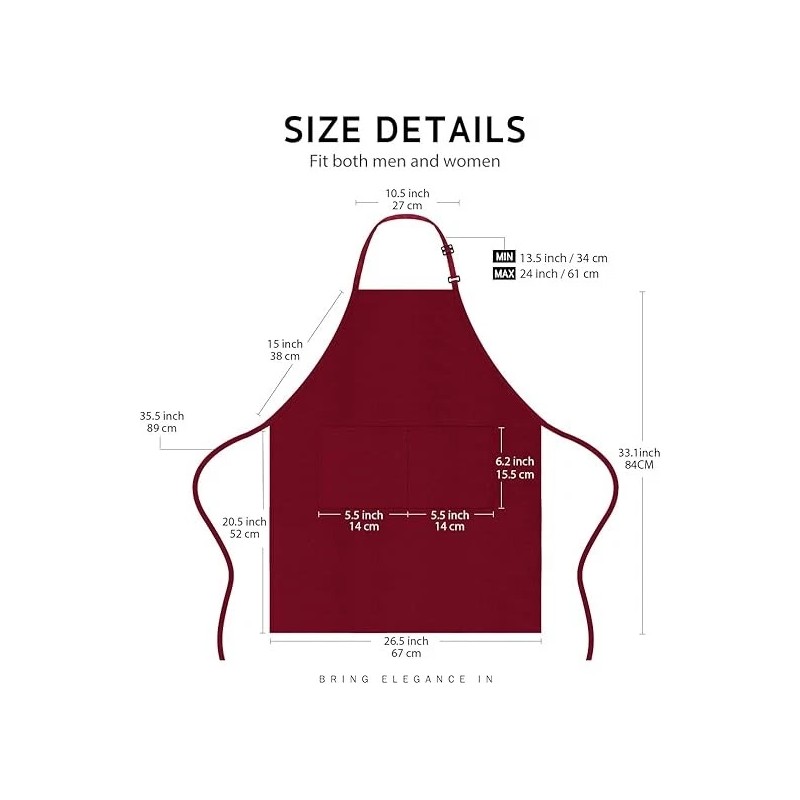 Syntus 2 Pack Adjustable Bib Apron Waterdrop Resistant with 2