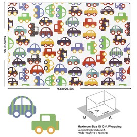 Cartoon Mini Sports Car Automobile Transport Wrapping Paper for Kids Boys Men, Novelty Vehicle Gift Wrap For Baby Shower Car Theme Kids Party Birthday Holiday Christmas and any occasion Event