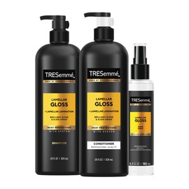 TRESemmé Shampoo, Conditioner and Ultra Shine Spray Lamellar Gloss 3 pack Regimen Collection Pack For Brilliant Gloss & Sleek Finish Ultimate Shine