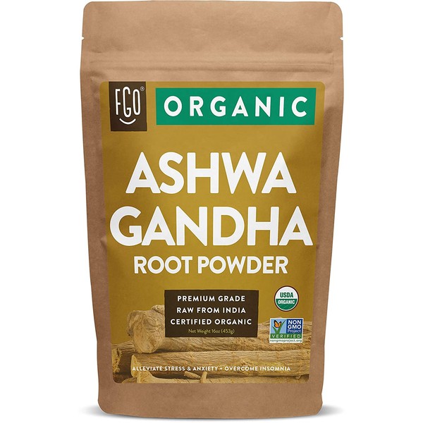 Organic Ashwagandha Root Powder | 16oz Resealable Kraft Bag (1lb) | 100% Raw from India | by FGO