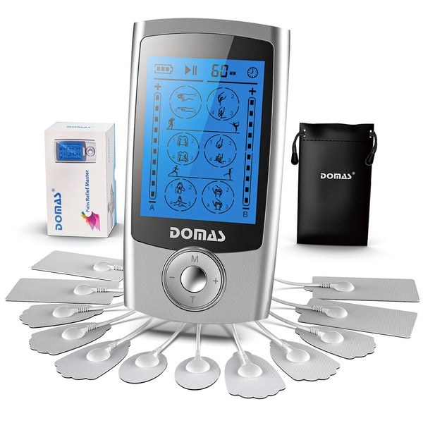 DOMAS TENS Unit Muscle Stimulator,Electric Shock Therapy for Muscles Dual Channel Electronic Pulse Massager with 24 Modes Physical Therapy Equipment for Pain Relief