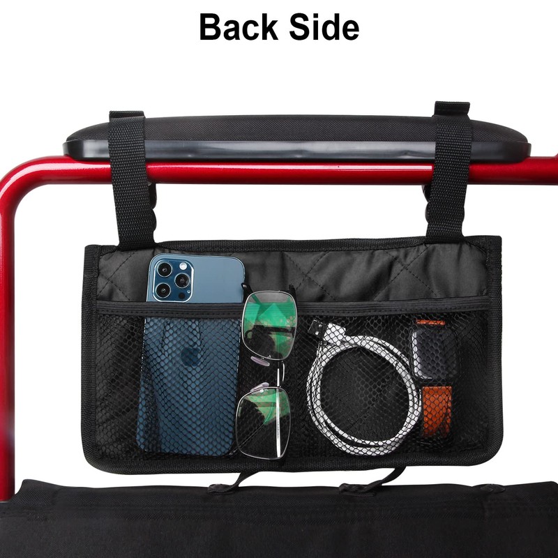 Wheelchair Side Organizer Storage Bag Armrest Pouch with Cup Holder