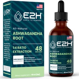 E2H Ashwagandha Liquid Drops - All-Natural Ashwagandha Supplement for Stress Relief and Mood Enhancer- Organic Ashwagandha Root Extract Effective Cortisol Manager | Non-GMO, Vegan | 2 Fl Oz