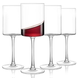 HAHASHOW 4er-Set Lange Stiel-Rotweingläser (460 Ml) Aus Bleifreiem Kristall – Quadratische Kelche Für Hochzeitsgeschenke, Jubiläen & Valentinstag In Premium-Geschenkbox