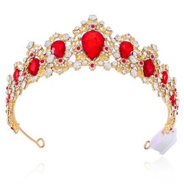 Yean Light Up Baroque Crown Rhinestone Tiara Crowns LED Gold Bridal Hair Accessories for Women (Red, One Size)