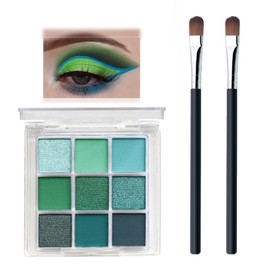 Green Glitter Eyeshadow Palette - Shimmer & Highly Pigmented Green Eyeshadows, Includes 2 Eye Shadow Brushes for Eye Makeup