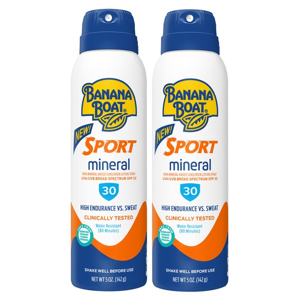 Banana Boat Sport Mineral Sunscreen Spray, Broad Spectrum SPF 30, 5oz. - Twin Pack
