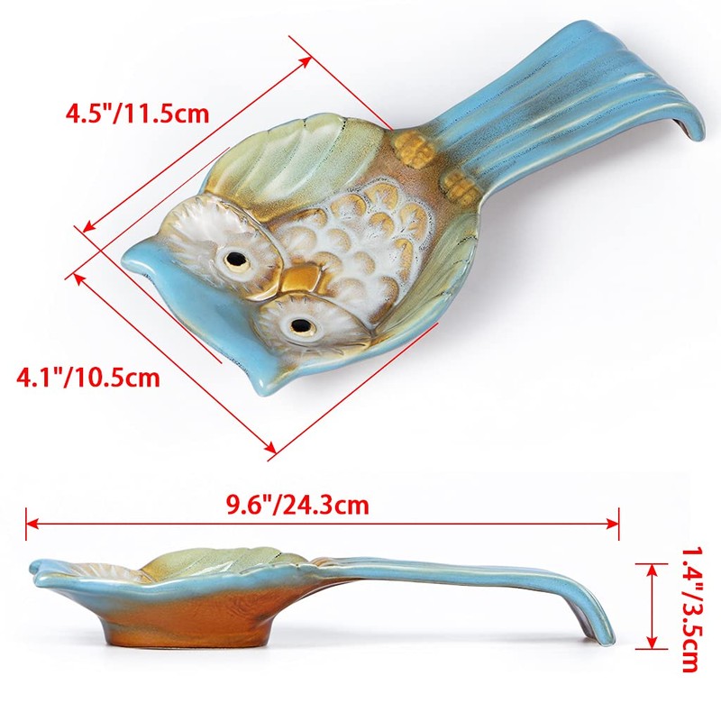 Sanbege Owl Spoon Rest, Ceramic Ladle Holder, Utensil Rester for