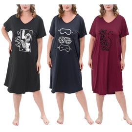 FEREMO 3 Pack Plus Size Women's Nightgown Soft Print Nightshirts for Women Short Sleeve Sleepwear (Set3,5X)