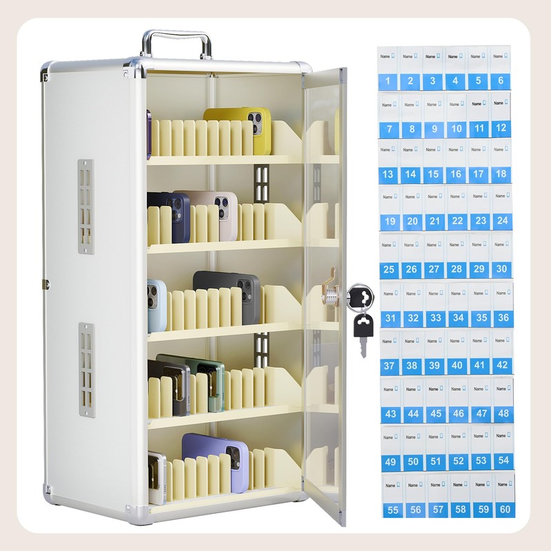 lesolar Upgraded 60 Slots Cell Phone Locker, Wall Mounted Phone
