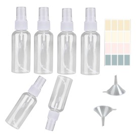 Small Spray Bottle, 6 Piece 100ml/3.4oz Travel Spray Bottles, Clear Plastic Spray Bottle, 2 Funnels and 24Labels for Travel, Cleaning, Gardening,