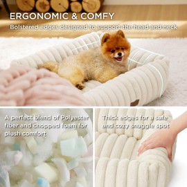 Bedsure Bedsure Cute Dog Bed for Small Medium Dogs - Washable Furry Puppy Beds, Rectangle Orthopedic Corduroy Fleece Pet Beds with Removable Zipper Cover, 25x21x7inches, Cream