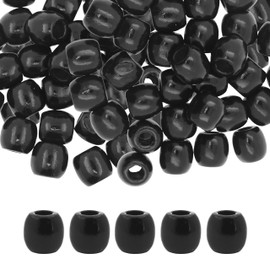 Mandala Crafts 200 Black Large Hole Barrel Wooden Beads for Crafts Macrame DIY Jewelry Braid Dreadlock Hair Beads