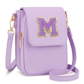 CLOUDWINGS Gift for Girls Small Initial Crossbody Bag for Teens Vegan Leather Cell Phone Kids Purse (Purple-M)
