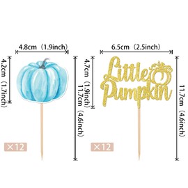 24 piezas de adornos de calabaza, diseño de calabaza, para baby shower, calabaza, cupcakes, decoración de pasteles para baby shower, temática de calabaza, cumpleaños, gracias, fiestas, suministros de color azul
