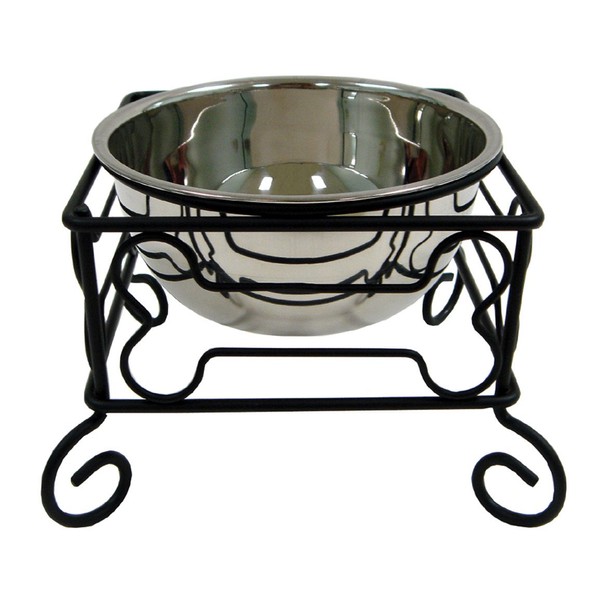 YML 10-Inch Black Wrought Iron Stand with Single Stainless Steel Feeder Bowl