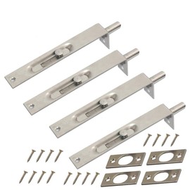 2 Pairs NUZAMAS Door Flush Bolt 6 inch (15cm) - Heavy Duty Stainless Steel Door Edge Lever Slide Bolt Latch Lock, Primary Secondary Doors, Double-Open Security