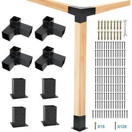 Gazebo Brackets Kit,Pergola Brackets Kit 4x4(Actual: 3.5x3.5'') 3-Way Right Angle Corner Bracket with Pergola Post Base,Patio Pergolas, Log Cabin Outdoor Pergola Hardware for 4x4 Lumber