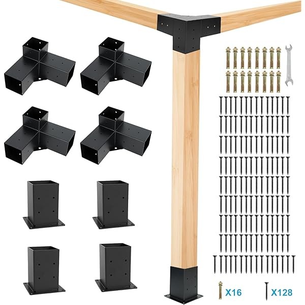Gazebo Brackets Kit,Pergola Brackets Kit 4x4(Actual: 3.5x3.5'') 3-Way Right Angle