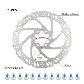 CATELL Pack of 2 Bicycle Brake Discs 160 mm 6 Hole Stainless Steel Disc Brake Bicycle with 12 Screws Brake Discs Bicycle Disc Brakes for Most Mountain Bike Bicycle Road Bike