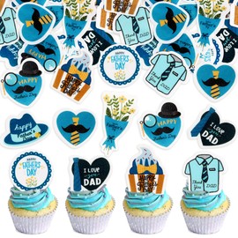 56 Pcs Edible Cupcake Toppers with Floral Decorations for Father's Day, Dad's Birthday, and Best Dad Ever Celebrations (Style 2)
