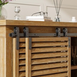 TOIMIOTOIM 4FT Bypass Mini Sliding Barn Door Hardware Kit for 2 Doors, Super Mini Barn Door Track Set, Apply for Storage Window TV Stand Closet (No Cabinet)