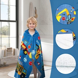 Hooded Towels for Kids,Kids Hooded Towel with Vehicle Pattern | Soft Cover Washcloth Blanket 50x30 Inch Wrap for Shower Swim Travel Girl Boy