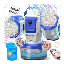 Rechargeable Bubble Machine with Remote Control: 30,000 Bubbles/Min, Type-C, Auto 360° Rotation Bubble Blower with RGB Lights - Creates Magic for Kids Parties, Birthday, Weddings, Outdoor Events