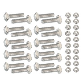 PATIKIL M5 x 20 mm T-Slot Bolts, 1 Set Drop-in Bolt Hammer Head with Hexagon Flange Nuts T-Bolt Stud Sliding Screw for 20 Series Aluminum Extrusion Profile, Silver