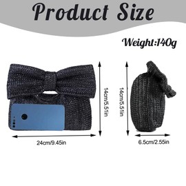 GMYIAK Luxury Bow Straw Bag for Women Crochet Tote Handbag Woven Purse Beach Rattan Female Clutch Bag for Summer Party or Wedding, black