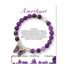 Purple Butterfly Bracelet for Women 8mm Adjustable Amethyst Bracelet Butterfly Charm Bracelet Crystals and Healing Stones Bracelets Gemstone Bracelets Amethyst Jewelry for Women