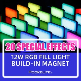 Falcon Eyes F7 12W RGB LED de luz, con rejilla de panal y caja de luz, CRI 97,2500K-9000K ajustable con función de adsorción de imán, pantalla OLED, modo de escenario múltiple