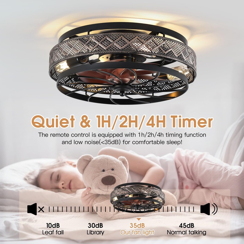 SHIHOT 18" Crystal Ceiling Fans with Lights and Remote, Modern