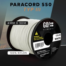 GO!elements 30 m Paracord Rope Made of Tear-Resistant Nylon Cord - 4 mm Paracord 550 Type III Cord - All-Purpose Rope and Cord - Max. 250 kg, Colour: White