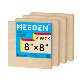 MEEDEN Unfinished Wood Canvas Board: 1-1/2" Deep 8x8” Wooden Canvas Panel Pack of 4 - Blank Cradled Wood Art Board for Painting