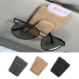 Letics Car Sunglasses Holder Glasses Holder Card Holder Sun Visor Storage Parking Ticket Clip On (Beige)