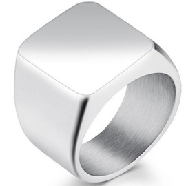 JUDE Stainless Steel Signet Ring Black Silver Classical Simple Plain Cocktail Husband Father Valentine (Silver, I)