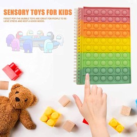 Lined Journal Notebooks for Kids Fidget Notebook Pop Painting School Office Writing Notes Push Silicone Cover Sensory Bubble Lined Spiral Stress Relief Notebook Gift for Kids (Multi2)