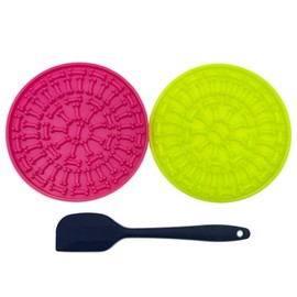 LJAUTOJK Dog and Cat Licking Pads, 2-Pack Slow Feeder Licking Pads with Suction Cup + Spatula, for Calming Anxiety and Reducing Boredom During Dog and Cat Bath Grooming etc